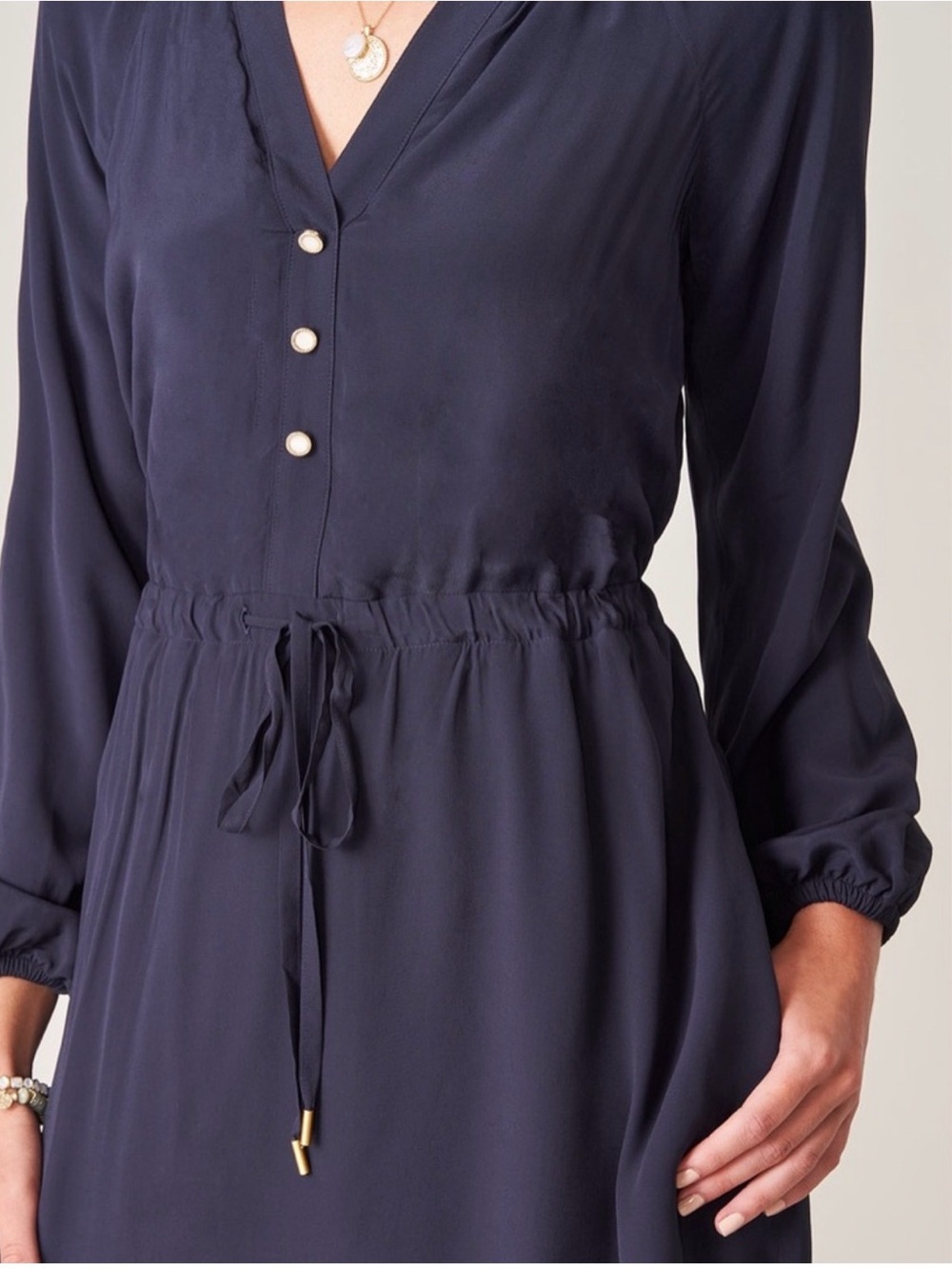 Spartina Catalina Drawstring Mini Dress Slate Blue Long Sleeve Medium - Picture 4 of 16